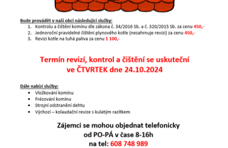 Revize, kontrola a čištění komínů a kotlů 24.10.2024